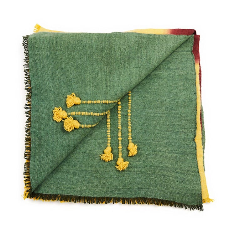 "Avocado Green Multi Color Warm Hues Hand Woven Hand Knotted Textured Merino Throw" - Blankets and Throws in green by Anjali Purohit