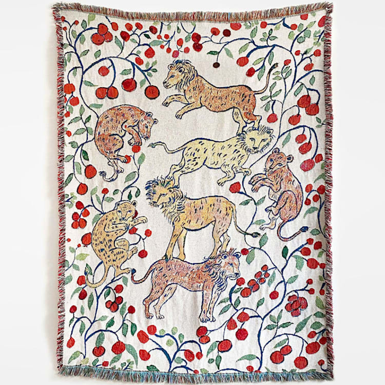 "Pomegranate Lions Blanket" - Blankets and Throws in multicolorassorted-colors by Olivia Wendel