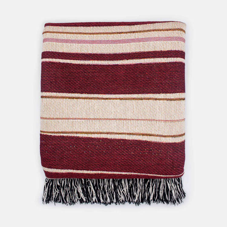 "Holiday Stripe-Maroon" - Blankets and Throws in red by Karbon Market