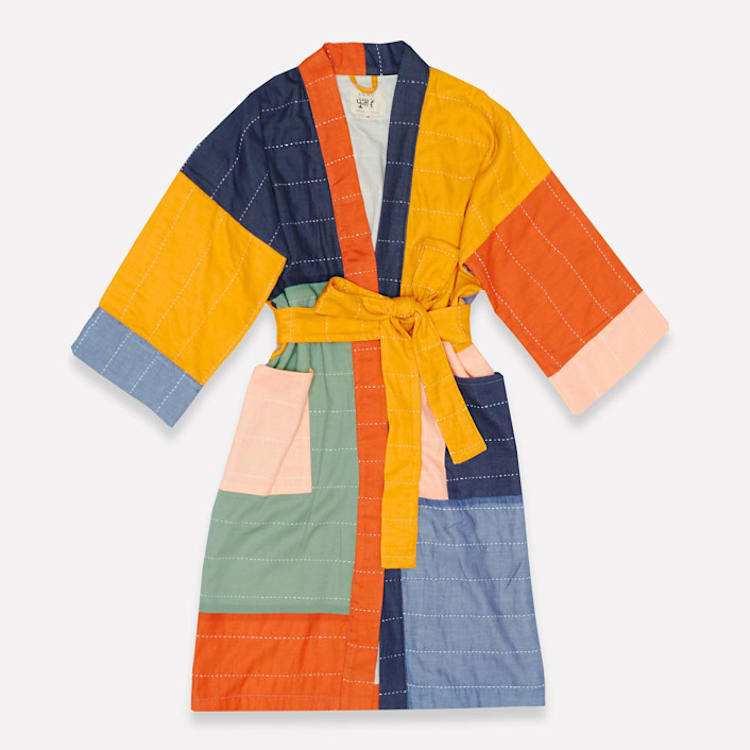 "Colorblock Cotton Robe - Medium" - Bath Robes in multicolor by Anchal