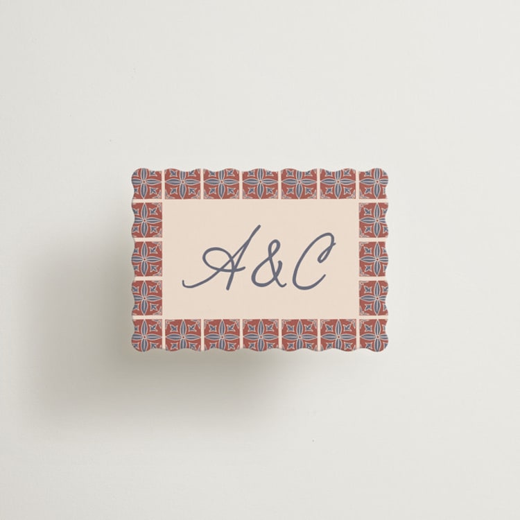 "Block Print Tile" - Mini Enclosure Cards in Terracotta by Katharine Watson - Front