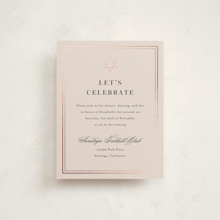"Polished" - Mitzvah Reception Cards in Barely Blush by Jennifer Postorino - Front