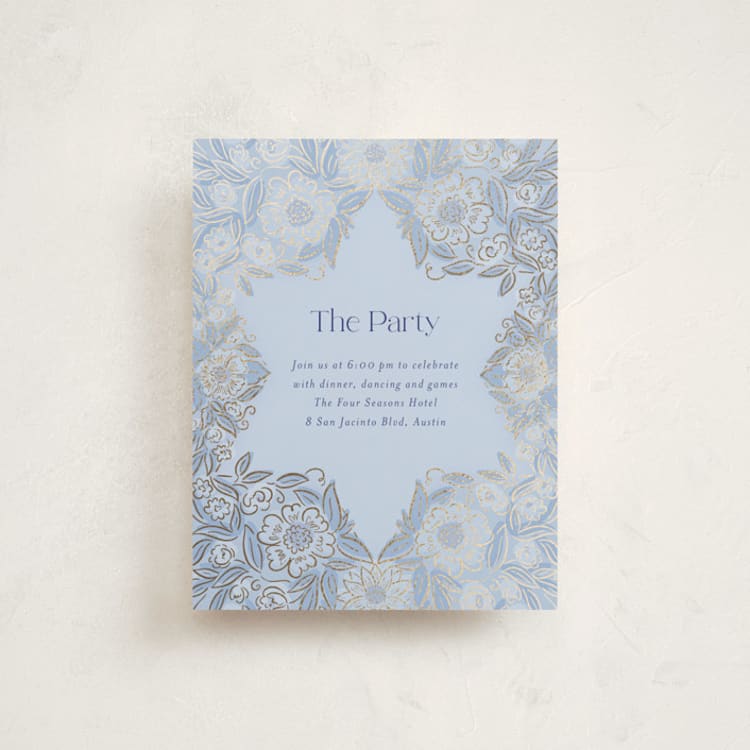"Blooming Mitzvah" - Mitzvah Reception Cards in Sky by Simona Camp - Front