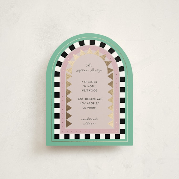 "Hollywood Deco" - Mitzvah Reception Cards in Aqua by Becky Nimoy - Front