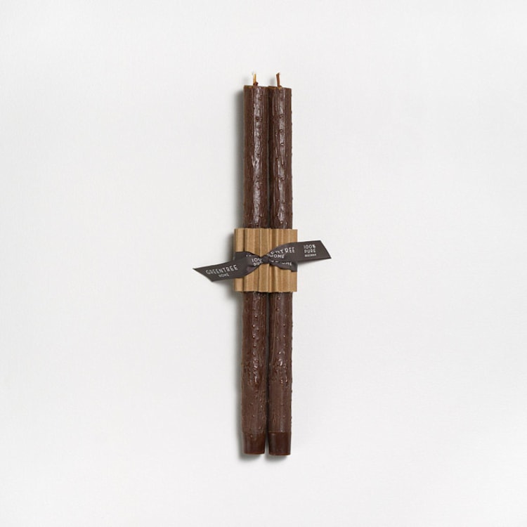 "13" Elderberry Tree Twig Tapers 100% Beeswax (pair) - Espresso" - Candles and Holders in brown by Jessie Green