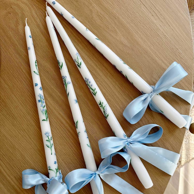 "Custom Hand-Painted 18" Taper Candle with Coordinating Ribbon" - Candles and Holders in multicolorassorted-colors by Nicoletta Savod