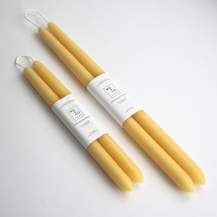 "14 Inch, Natural Gold, Dipped Beeswax Taper Candles" - Candles and Holders in gold by MoAndCo Home