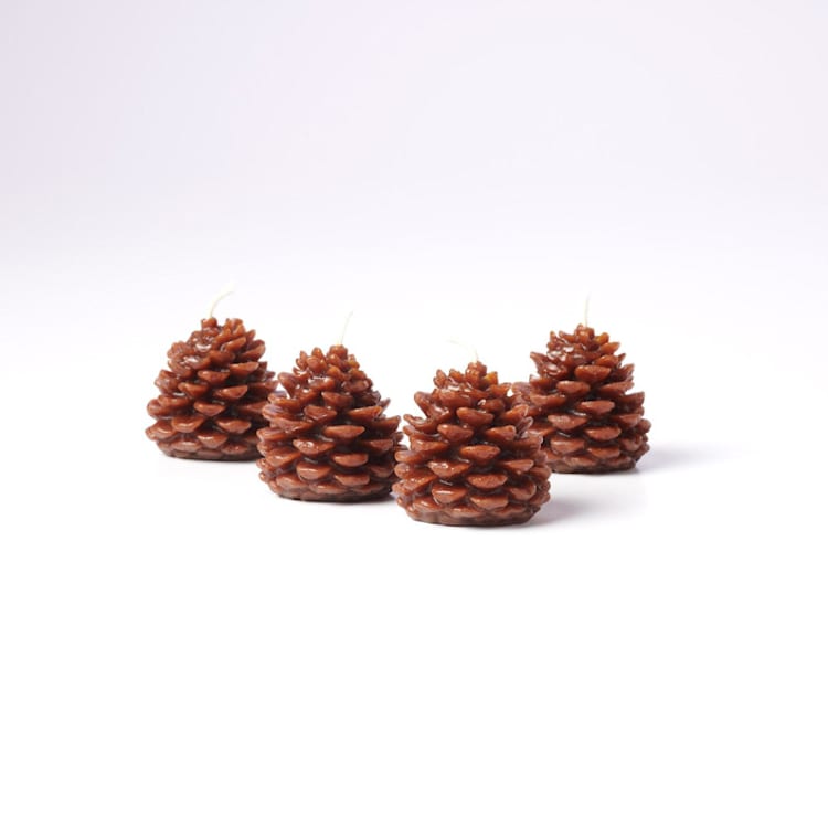 "Wee Pine Cone 100% Beeswax Sculptural Candle (set of 4) - Espresso" - Candles and Holders in brown by Jessie Green
