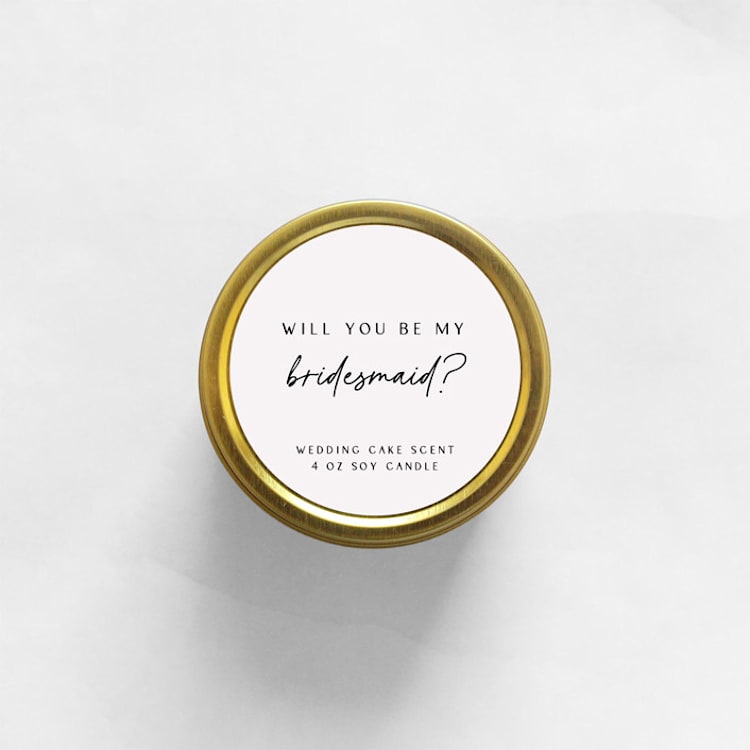 "Will You Be My Bridesmaid Soy Candle | Gold Travel Tin" - Candles and Holders in gold by Aria Bella Candles