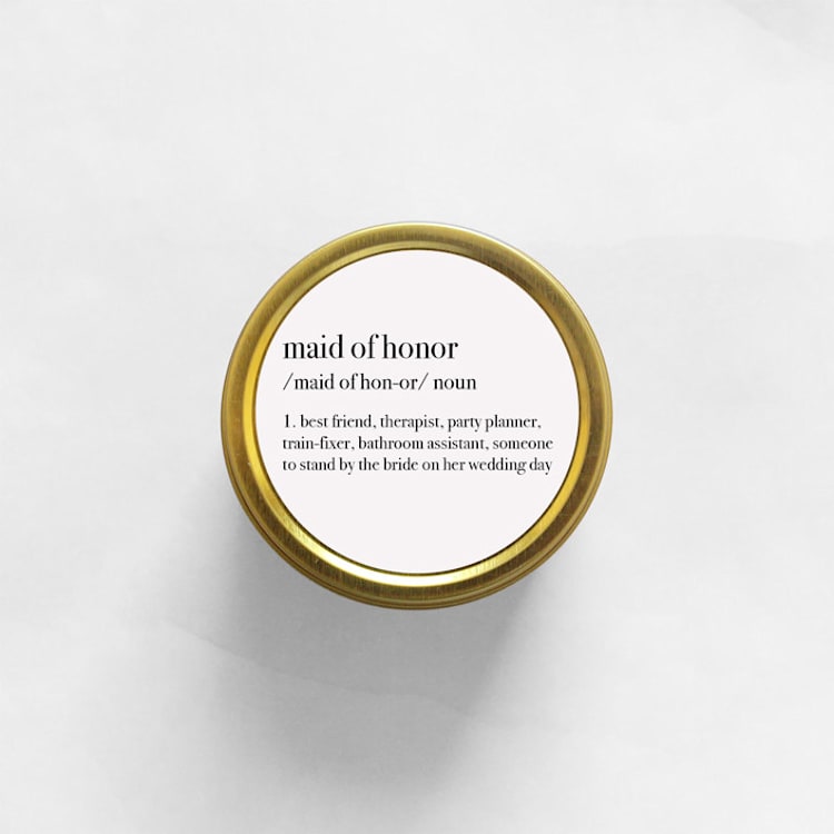 "Maid of Honor Definition Soy Candle | Gold Travel Tin" - Candles and Holders in gold by Aria Bella Candles