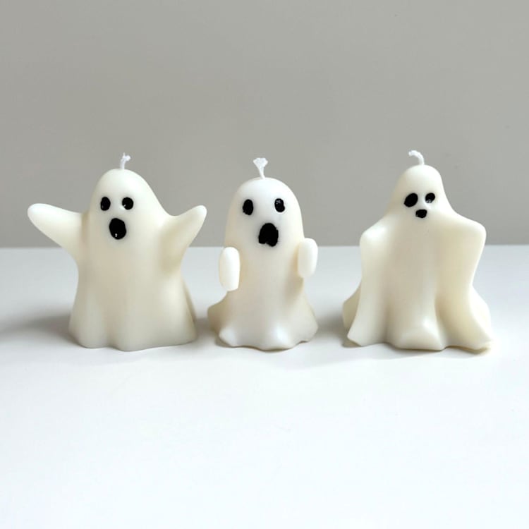"White Ghost Candle Set" - Candles and Holders in white by Over By The Moon