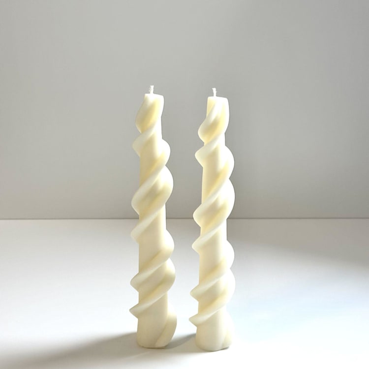 "White Ribbon Taper Set" - Candles and Holders in white by Over By The Moon
