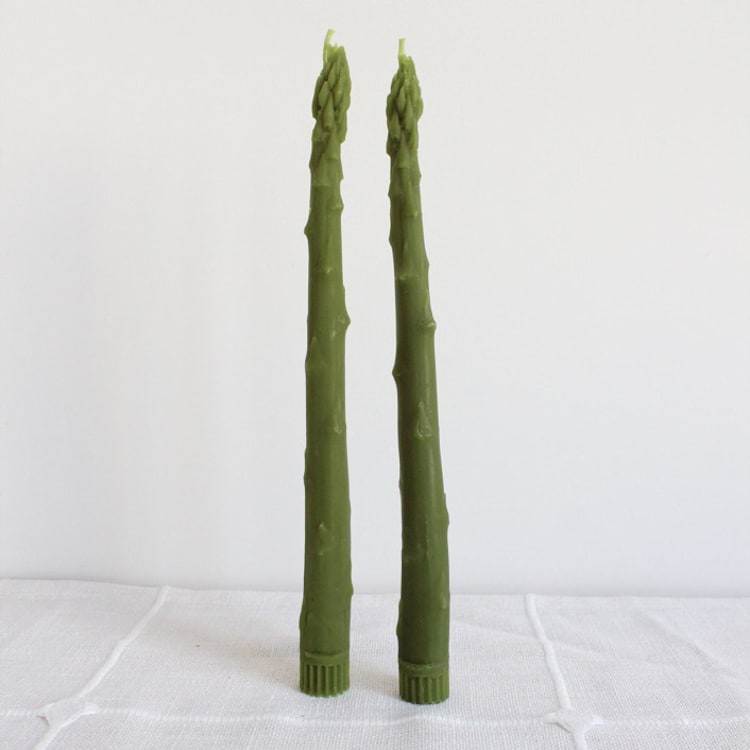 "ASPARAGUS TAPER BEESWAX CANDLES PAIR" - Candles and Holders in green by Happy Organics