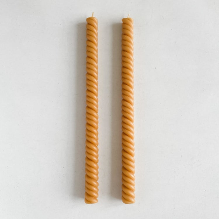 "HELIX TAPERS // ORO" - Candles and Holders in yellow by borrowed BLU