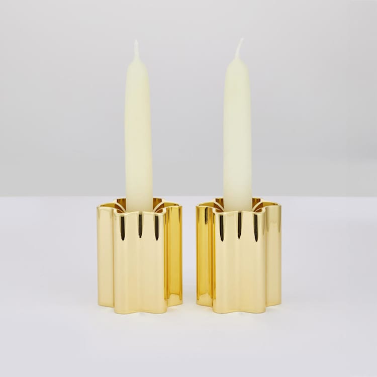"Candle Holders - Brass" - Candles and Holders in brass by Leadoff Studio