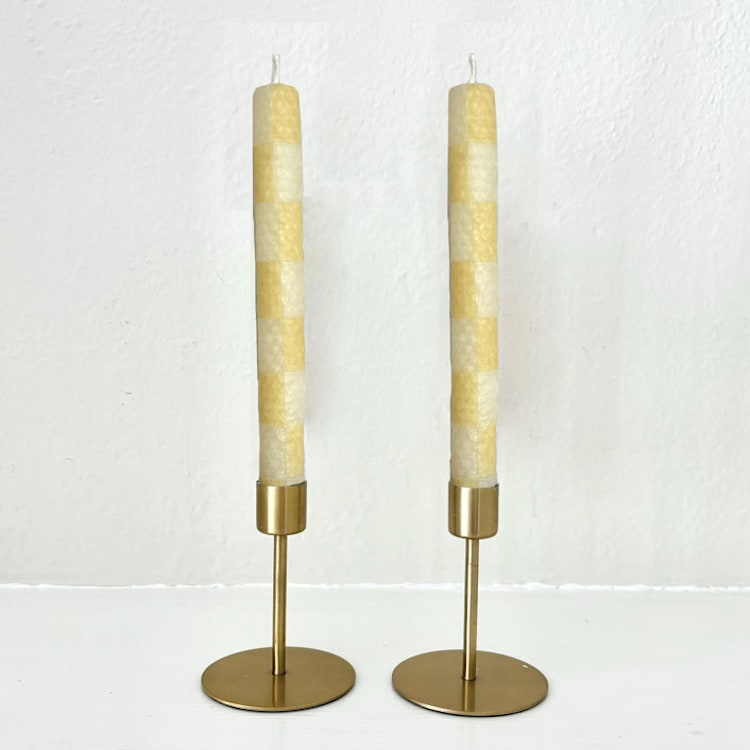"Checkered Taper Candles (White & Beige)" - Candles and Holders in white by Annie Shapiro