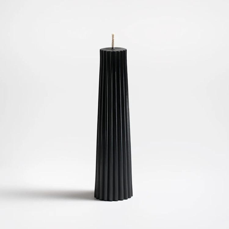"Petite Pillar 100% Beeswax Ribbed Sculptural Candle - Black" - Candles and Holders in black by Jessie Green