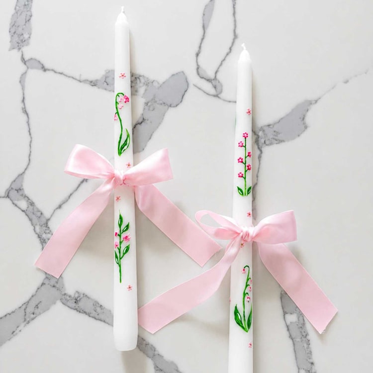 "Custom Hand-Painted 12" Taper Candle with Coordinating Ribbon" - Candles and Holders in white by Nicoletta Savod