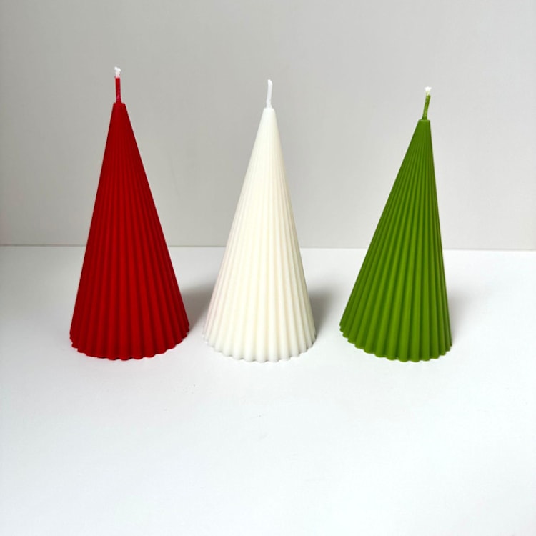 "Red, White and Green Christmas Ribbed Candle Trio Set" - Candles and Holders in multicolor by Over By The Moon