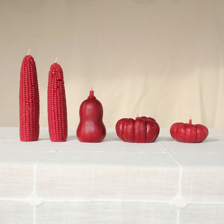"Pomegranate - Harvest Table Bundle Beeswax Candles" - Candles and Holders in red by Happy Organics