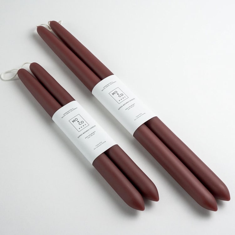 "14 Inch, Burgundy, Dipped Beeswax Taper Candles" - Candles and Holders in red by MoAndCo Home