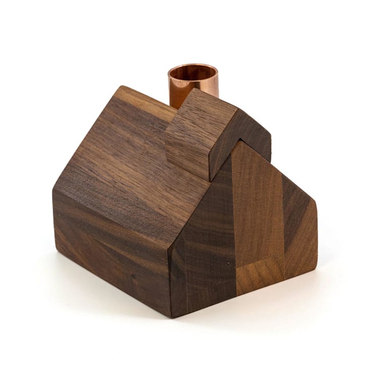 "Schoolhouse Little Wooden House Candlestick Holder" - Candles and Holders in brown by Ann Nygard