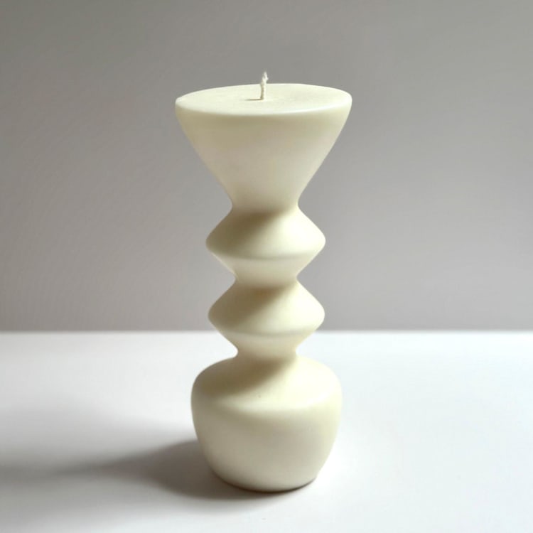 "Large White Irregular Hourglass Candle" - Candles and Holders in white by Over By The Moon