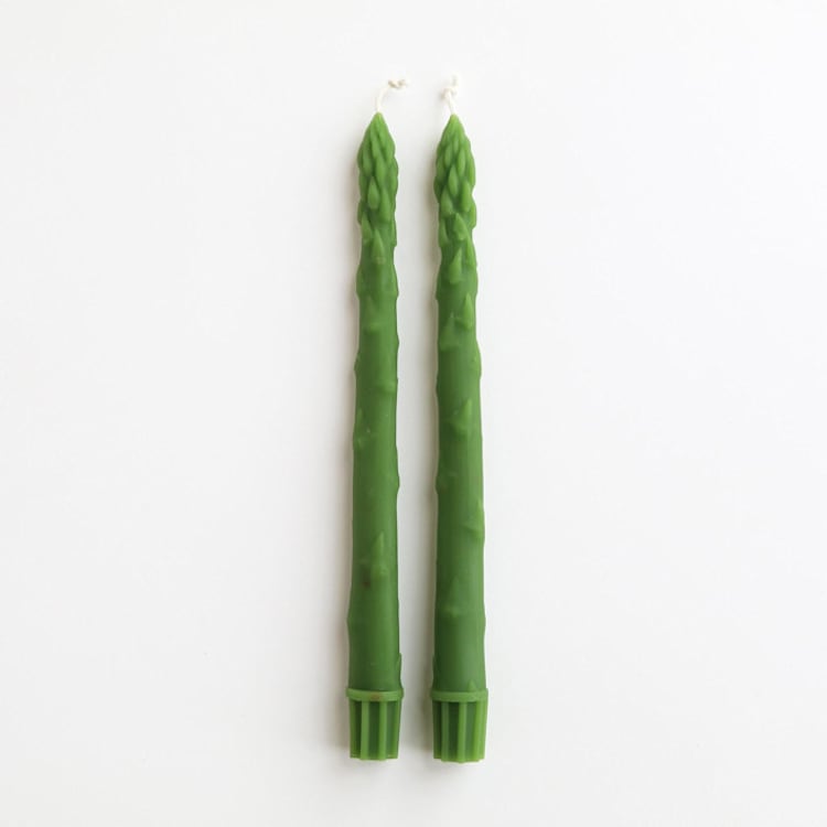 "Green Asparagus Beeswax Taper Candles (Pair)" - Candles and Holders in green by Artifaqt