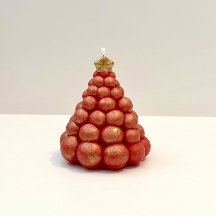 "Red and Gold Metallic Christmas Tree Candle" - Candles and Holders in multicolor by Over By The Moon