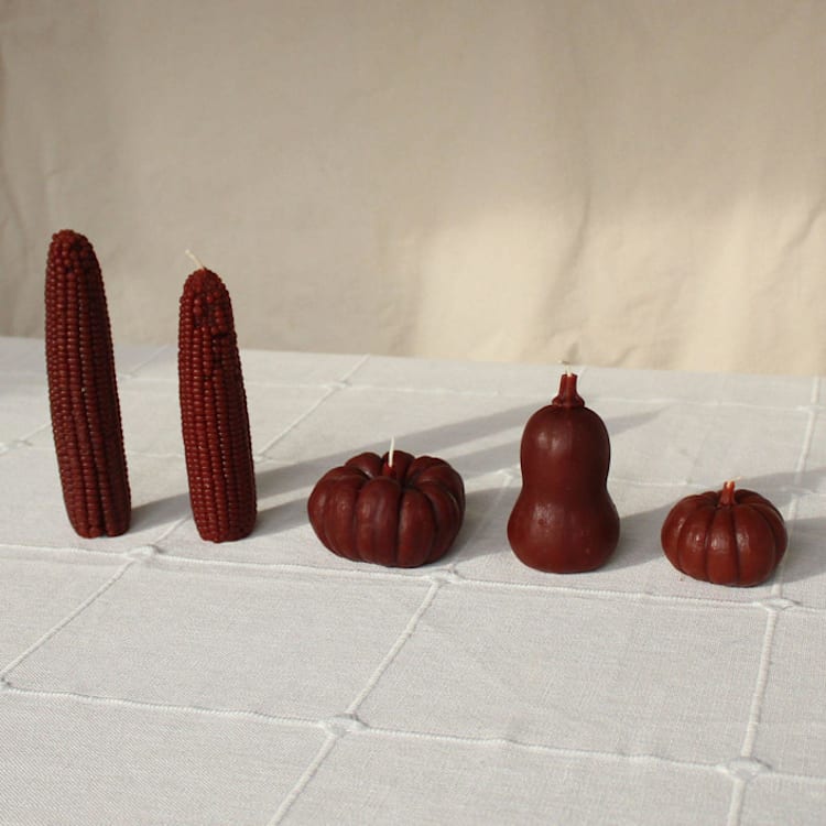 "Chestnut - Harvest Table Bundle Beeswax Candles" - Candles and Holders in brown by Happy Organics