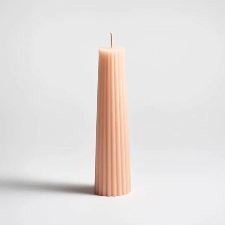 "Petite Pillar 100% Beeswax Ribbed Sculptural Candle - Blush" - Candles and Holders in pink by Jessie Green