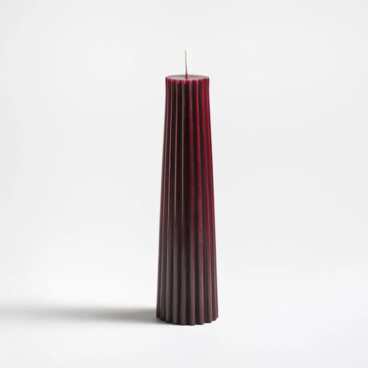 "Petite Pillar 100% Beeswax Ribbed Sculptural Candle - Sangria" - Candles and Holders in purple by Jessie Green