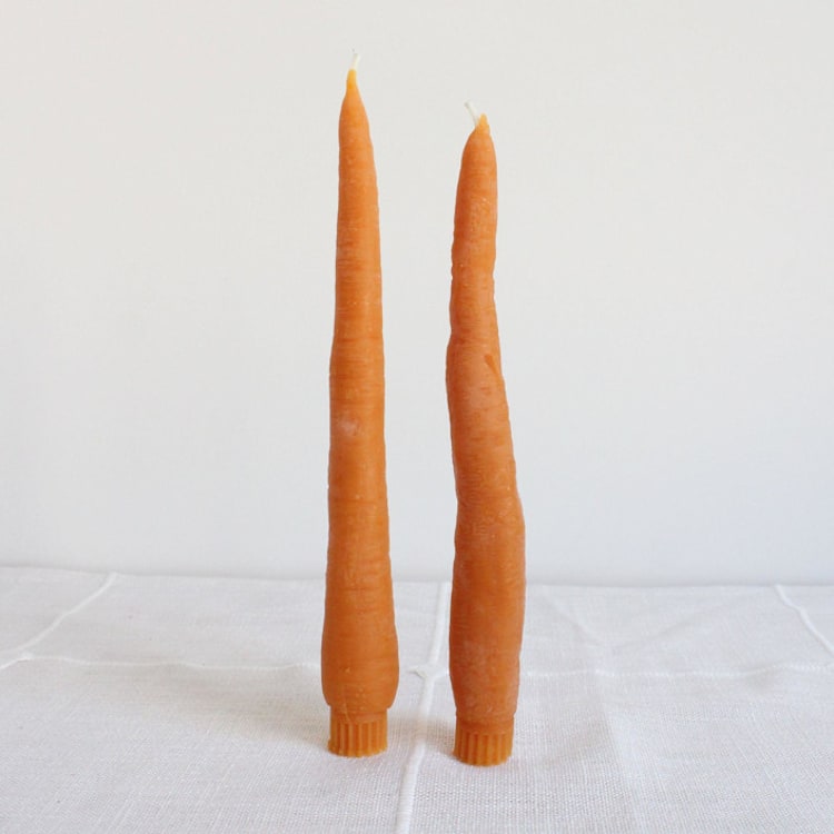 "CARROT BEESWAX TAPER CANDLE PAIR" - Candles and Holders in orange by Happy Organics