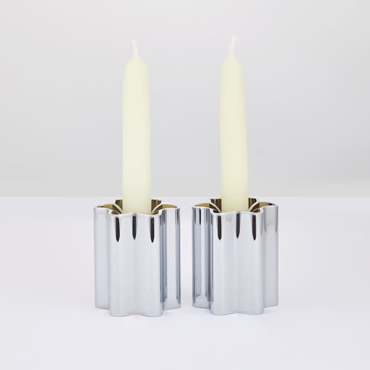 "Candle Holders - Chrome" - Candles and Holders in silver by Leadoff Studio