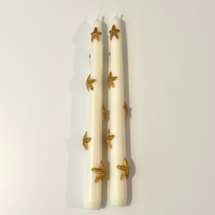 "White And Gold Star Tapers" - Candles and Holders in multicolor by Over By The Moon