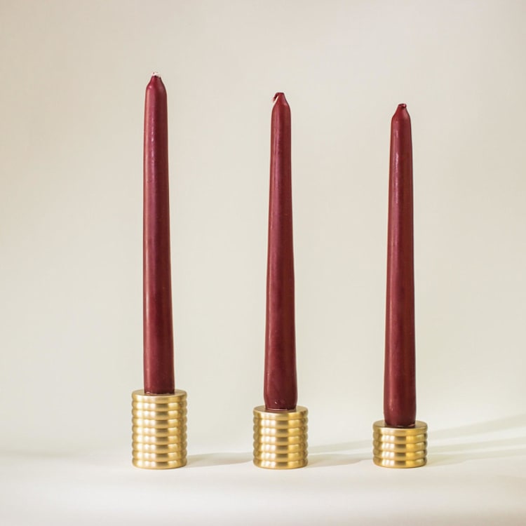 "Cylinder Candlestick - Set of 3" - Candles and Holders in brass by Roarcraft
