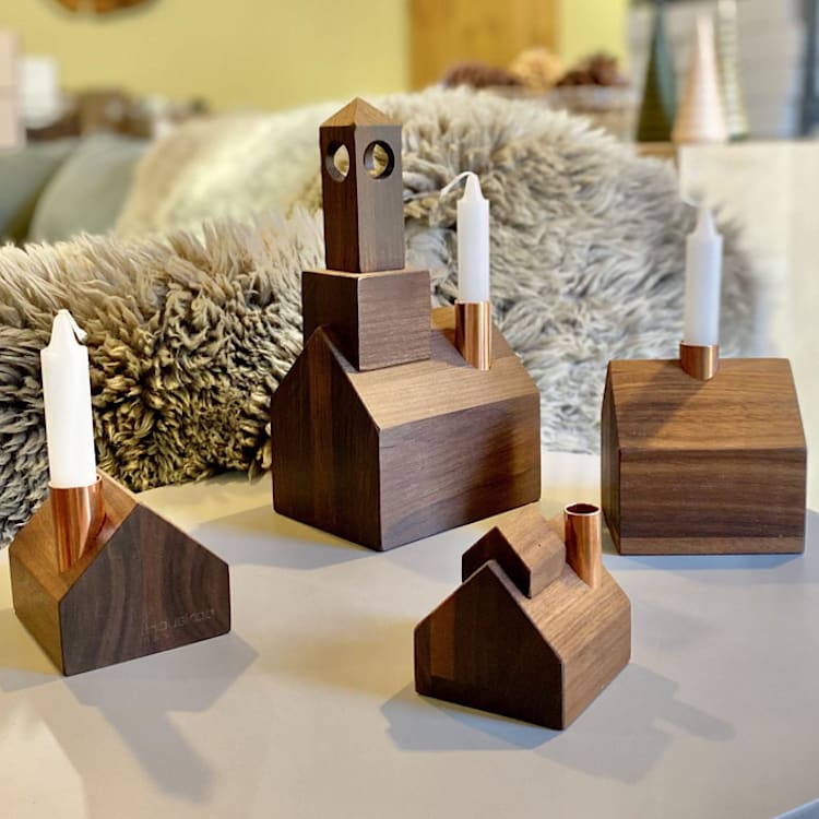 "Natural Centerpiece Handcrafted from Solid Wood" - Candles and Holders in brown by Ann Nygard