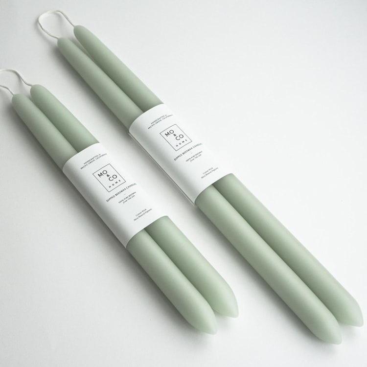 "10 Inch, Eucalyptus, Dipped Beeswax Taper Candles" - Candles and Holders in green by MoAndCo Home