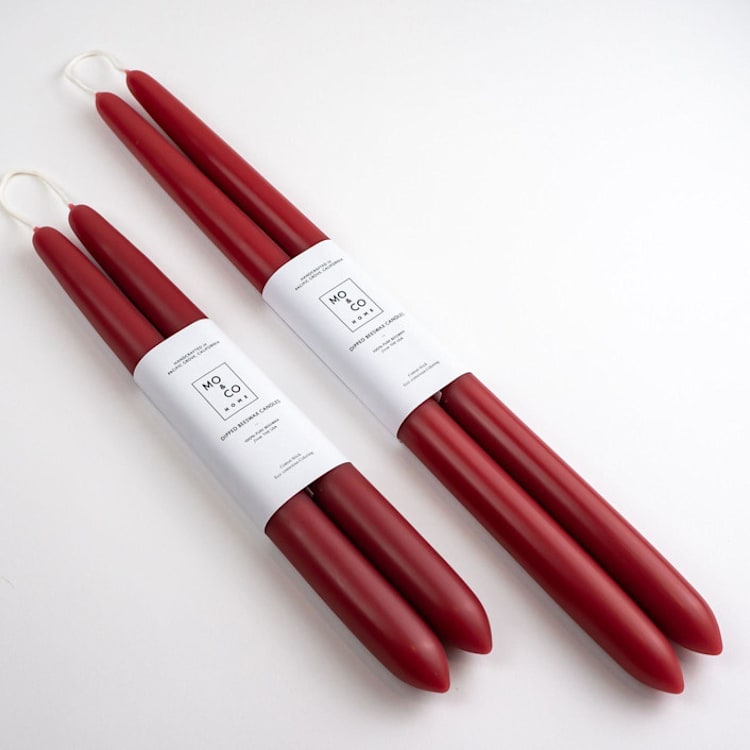 "14 Inch, Berry Red, Dipped Beeswax Taper Candles" - Candles and Holders in red by MoAndCo Home