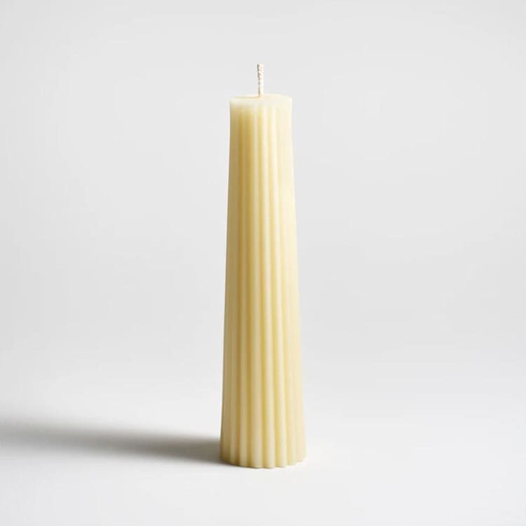 "Petite Pillar 100% Beeswax Ribbed Sculptural Candle - Cream" - Candles and Holders in white by Jessie Green