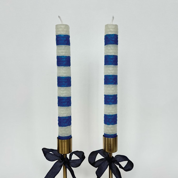 "Blue and White Striped Candles" - Candles and Holders in blue by Annie Shapiro