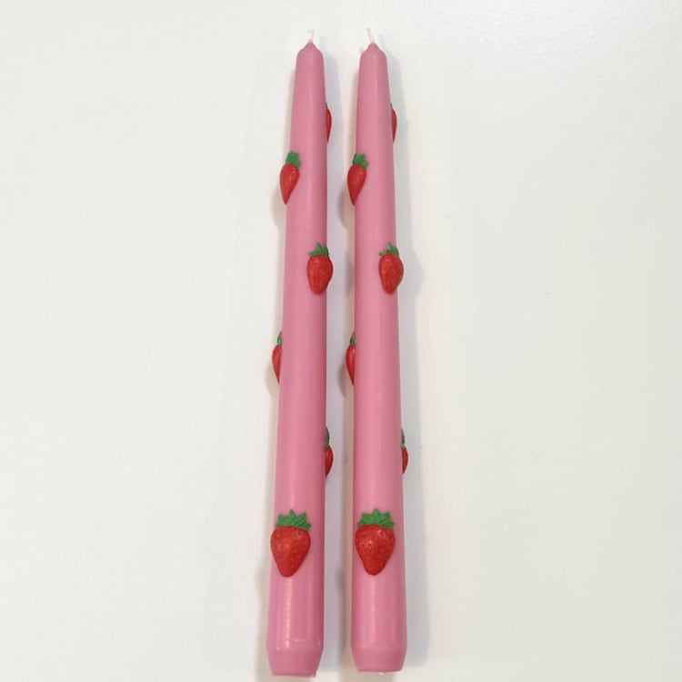 "Pink Strawberry Tapers" - Candles and Holders in multicolor by Over By The Moon