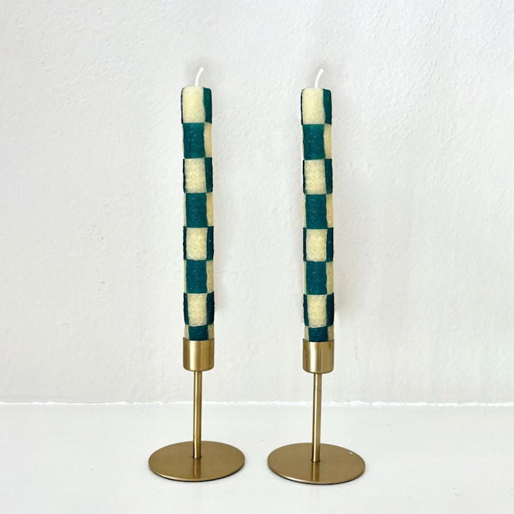 "Checkered Taper Candles (Green & Beige)" - Candles and Holders in green by Annie Shapiro