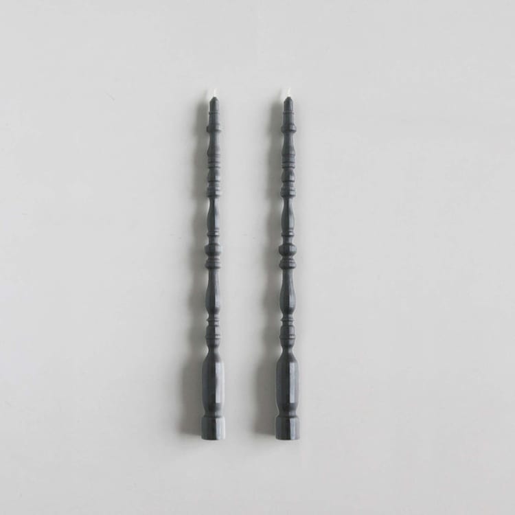 "SPINDLE LEG TAPERS // SLATE" - Candles and Holders in gray by borrowed BLU