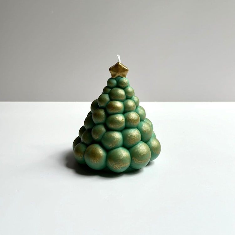 "Green and Gold Metallic Christmas Tree Candle" - Candles and Holders in multicolor by Over By The Moon