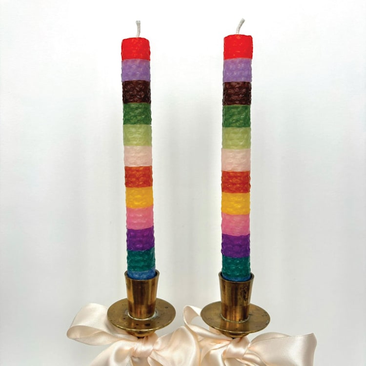 "Rainbow Stripe Taper Candles" - Candles and Holders in red by Annie Shapiro