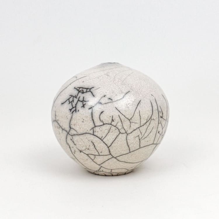 "Raku-fired White Crackle Vessel / 026" - Decorative Object in white by Emily Cheung Ceramics