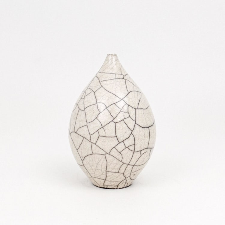 "Raku-fired White Crackle Vessel / 024" - Decorative Object in white by Emily Cheung Ceramics
