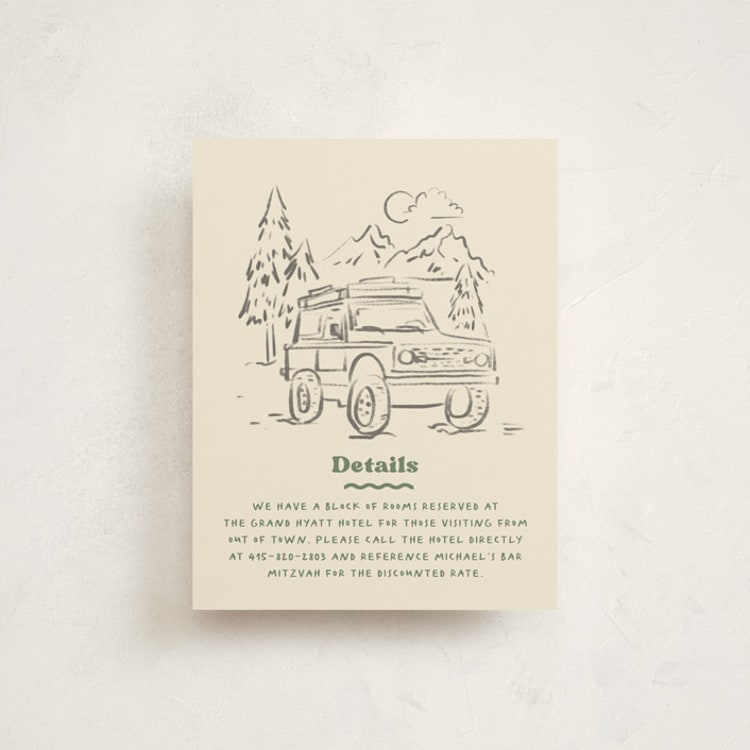 "Camp Mitzvah" - Mitzvah Direction Cards in Sage by Creo Study - Front