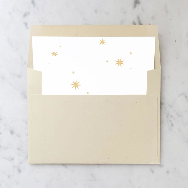 "A7 Envelope Liners Gold Stars Square Flap (set of 10)" - Envelope Liners in gold by Design by Laney